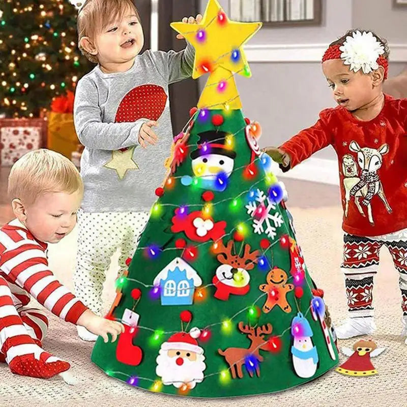 3D Christmas Tree Children Toddler Kids Christmas Felt Tree Door Wall Hanging Preschool Craft with LED String Lights Xmas Decors Entre Bébé et Moi