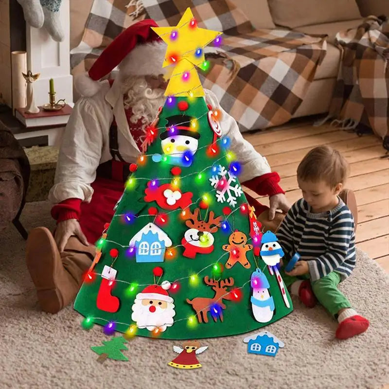 3D Christmas Tree Children Toddler Kids Christmas Felt Tree Door Wall Hanging Preschool Craft with LED String Lights Xmas Decors Entre Bébé et Moi