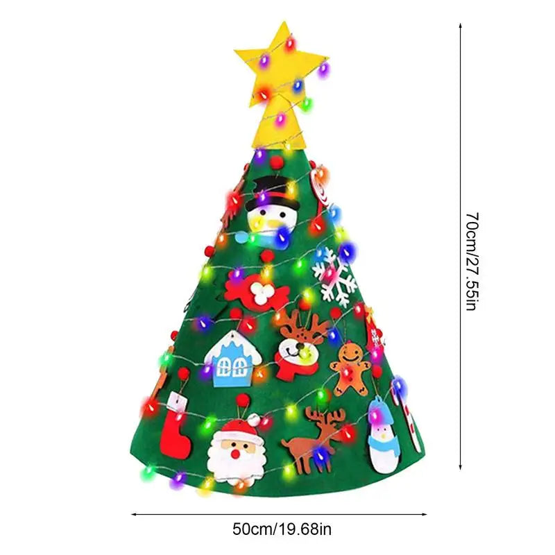 3D Christmas Tree Children Toddler Kids Christmas Felt Tree Door Wall Hanging Preschool Craft with LED String Lights Xmas Decors Entre Bébé et Moi