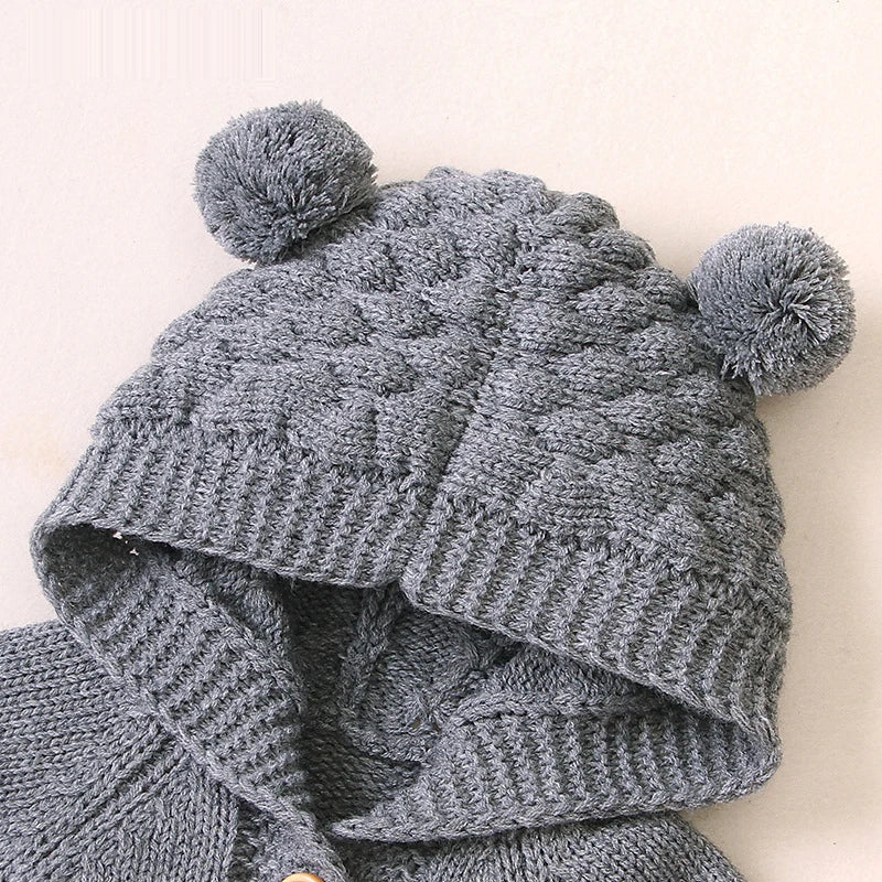 Autumn Winter Newborn Baby Boys Girls Bear Ear Knit Romper Hooded Sweater Jumpsuit Outfit Entre Bébé et Moi