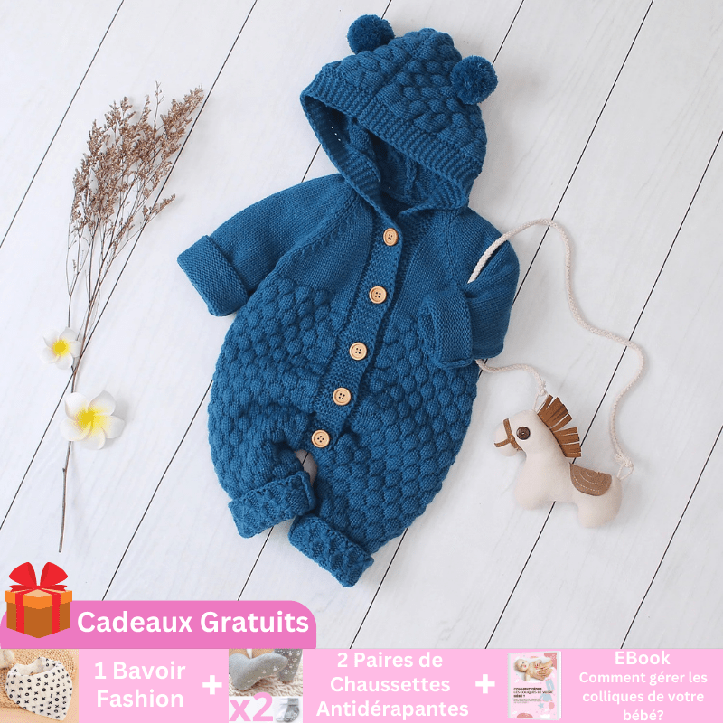 BabyBear | La Barboteuse Ourson Entre Bébé et Moi Barboteuse Bardeau + 1 Bavoir Fashion + 2 Paires de Chaussettes Antidérapante + 1 Ebook 0-6M