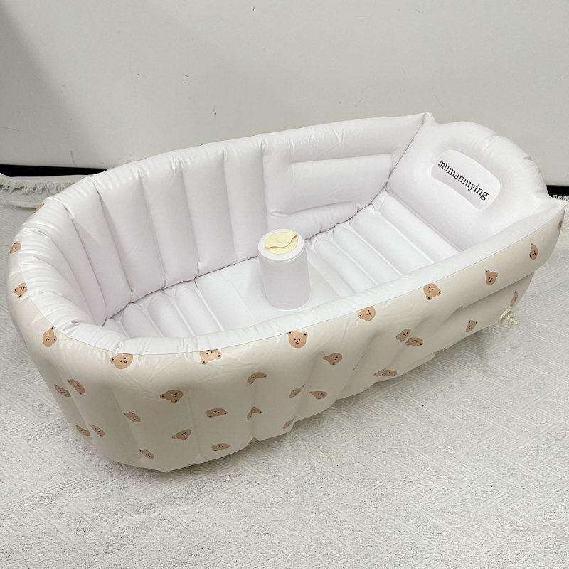 Baignoire gonflable bébé vide motif ourson - Design ergonomique avec coussin anti-chute