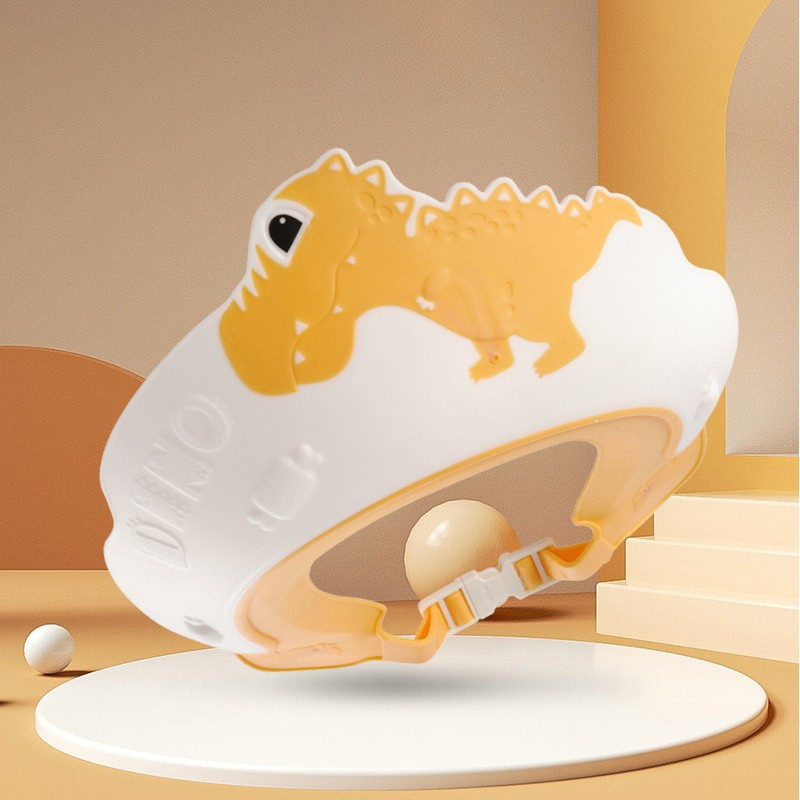 Bonnet de bain bébé Dino Soleil jaune lumière, design ludique dinosaure, matériaux premium pour confort optimal