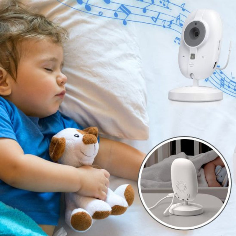 Camera bebe de surveillance nocturne avec fonction berceuse pour enfant dormant avec peluche, contrôle à distance