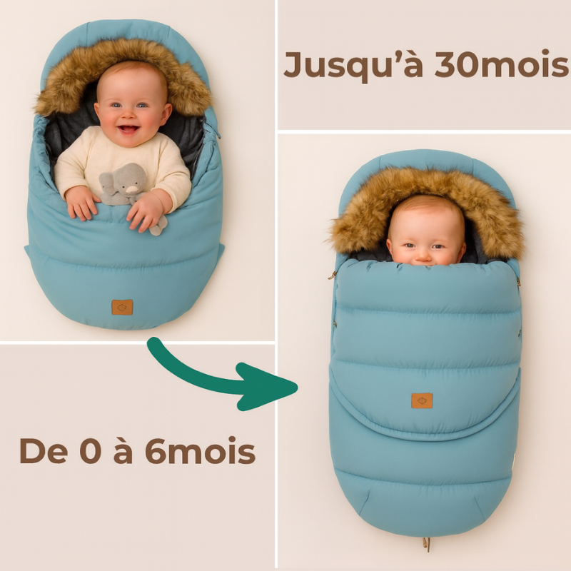 Chanceliere bleu ciel pour bébé de 0 à 30 mois avec doublure fourrure et capuche