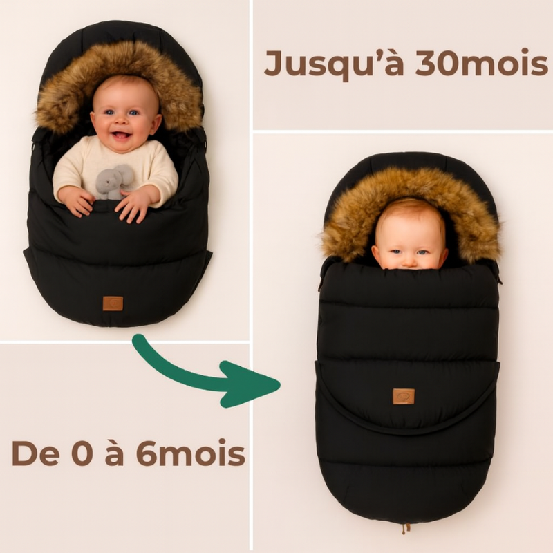 Chanceliere noire évolutive pour bébé et enfant de 0 à 30 mois avec fourrure
