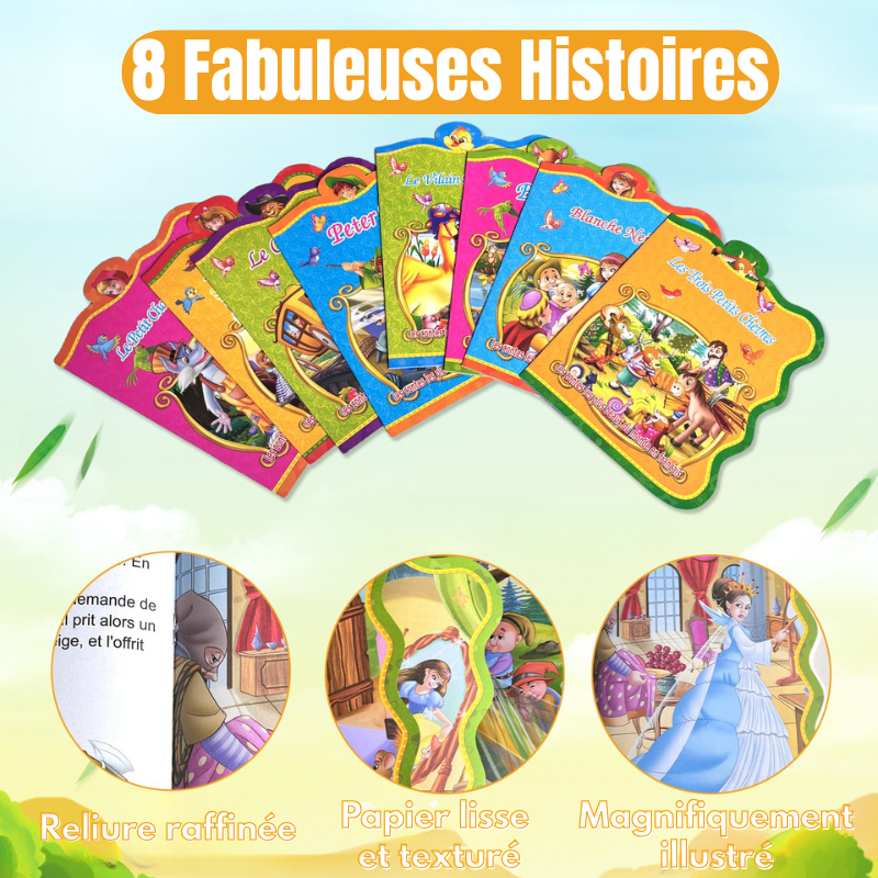 Collection 8 fabuleuses histoires pour enfants, livres contes classiques illustrés avec couvertures colorées Bambi Peter Pan, reliure raffinée papier texturé magnifiquement illustré