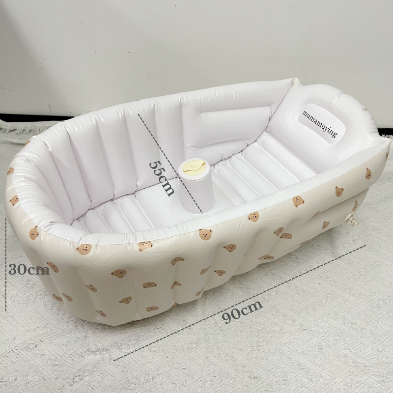 Dimensions baignoire gonflable bébé 90x55x30cm motif ourson - Taille parfaite 0-24 mois