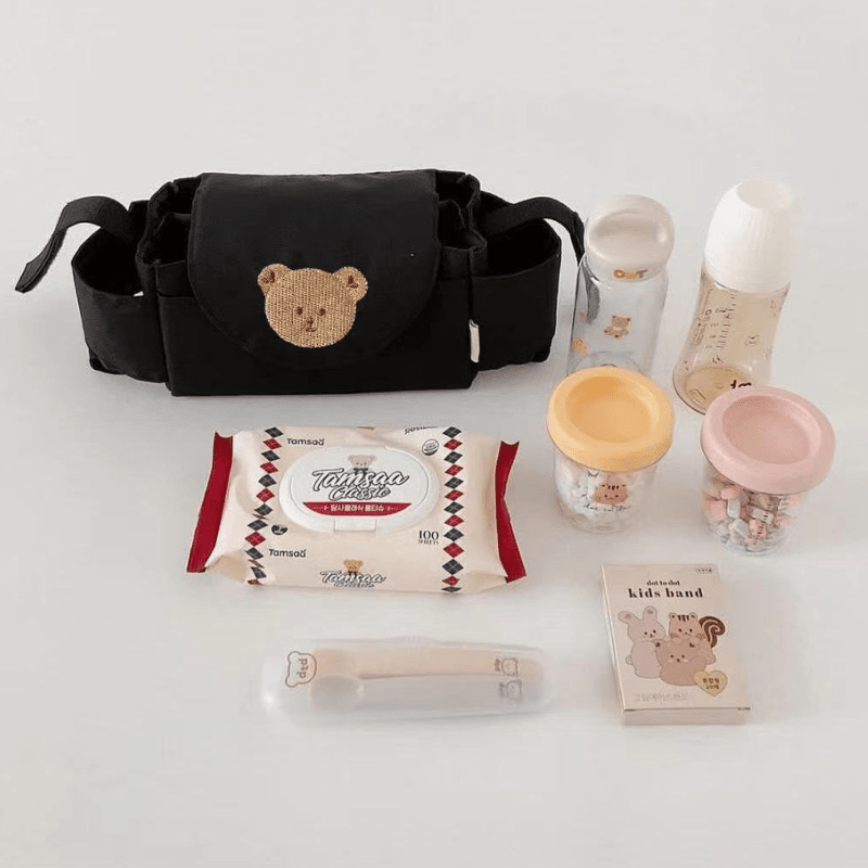 Organisateur poussette Teddy Bear contenu lingettes biberons accessoires bébé
