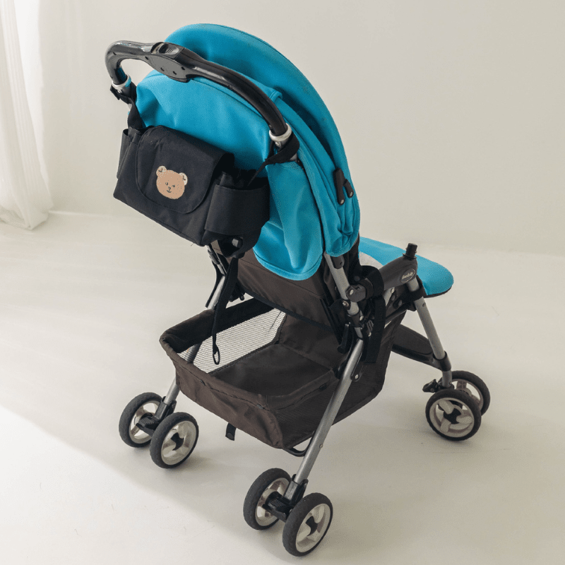 Organisateur poussette Teddy Bear fixé poussette bleue multi-poches rangement