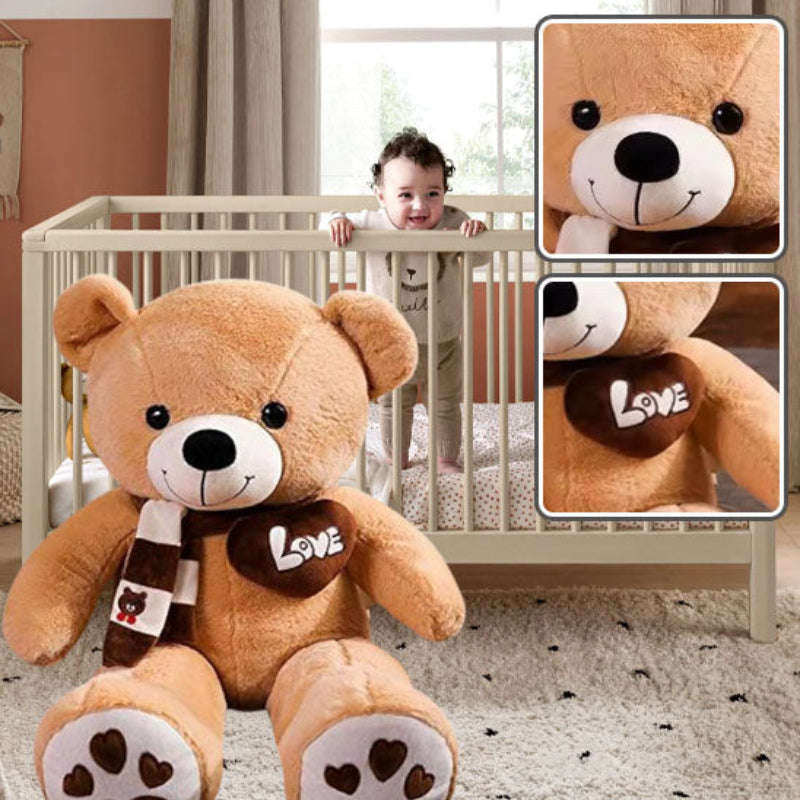 Ours en peluche géant marron 80cm dans chambre bébé avec lit, sécurisé enfant
