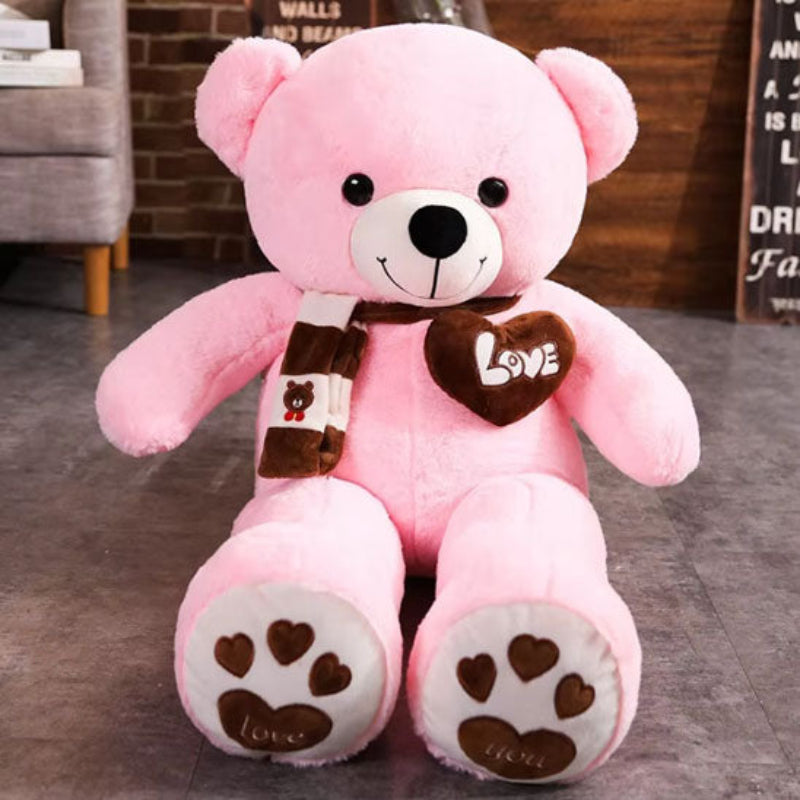 Ours en peluche rose 80cm avec cœur LOVE brodé, cadeau parfait enfant