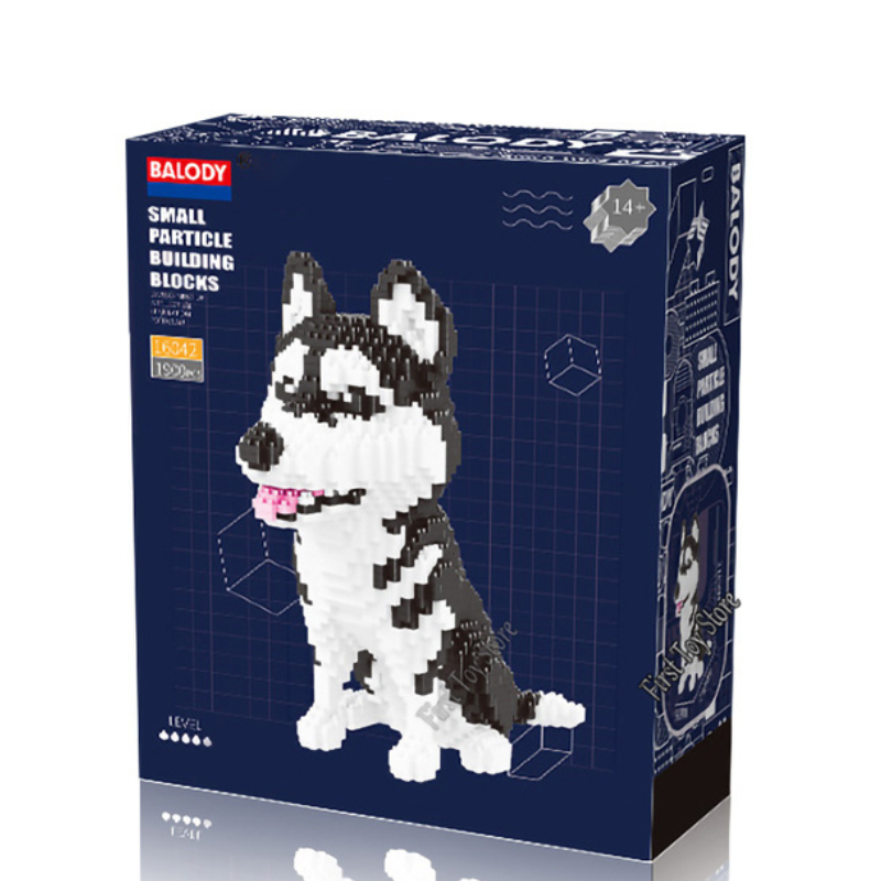 Puzzle 3D Husky 1590 pièces - Construction chien noir et blanc en blocs miniatures