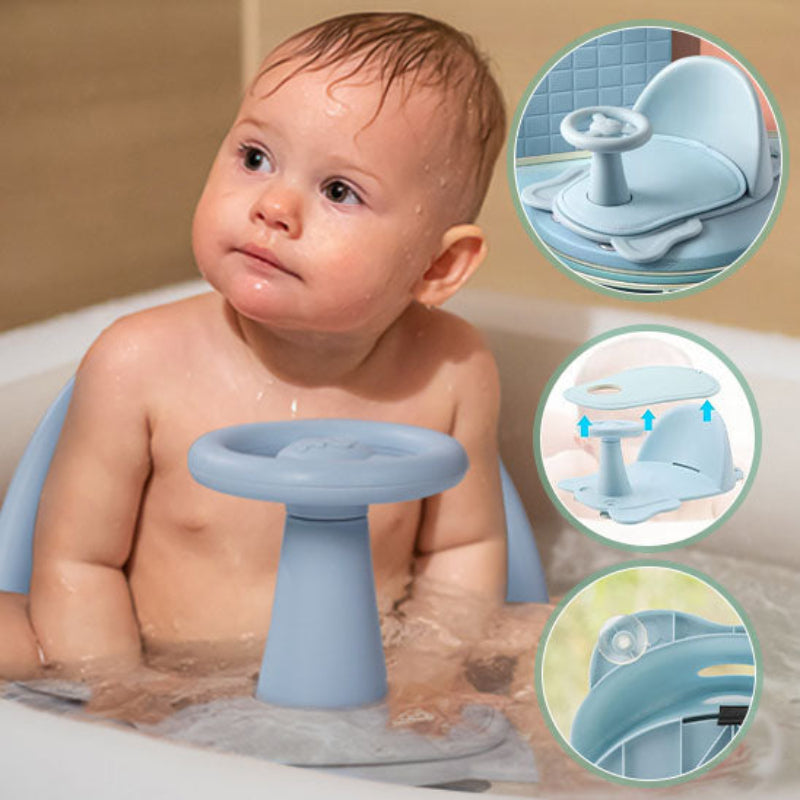Siège de bain bébé bleu avec ventouses renforcées - détails sécurité et installation facile