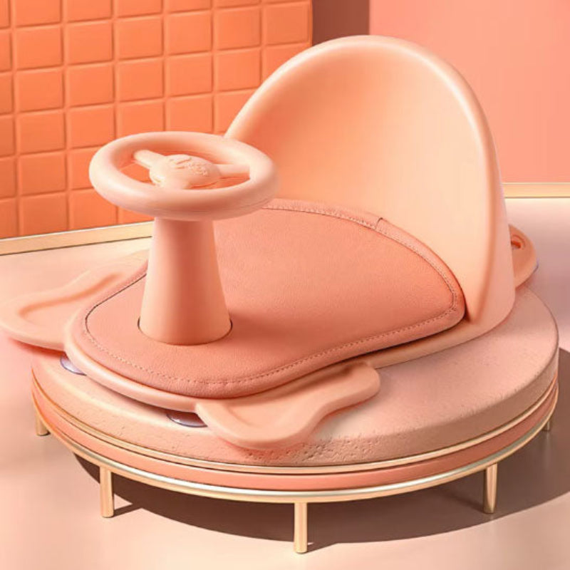 Siège de bain bébé rose ergonomique avec volant intégré - design premium et sécurité renforcée