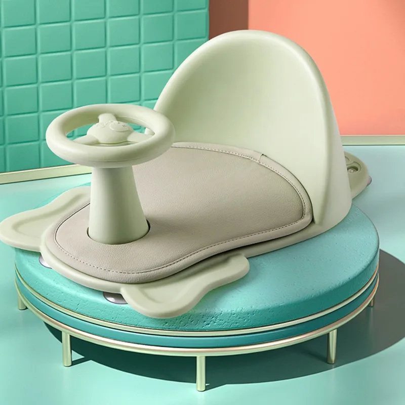 Siège de bain bébé vert avec volant et ventouses - design écologique et sécurité garantie