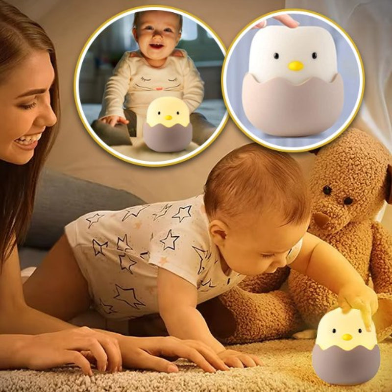 Veilleuse enfant ludique en forme de poussin pour jeu sécurisé et découverte avec maman et bébé
