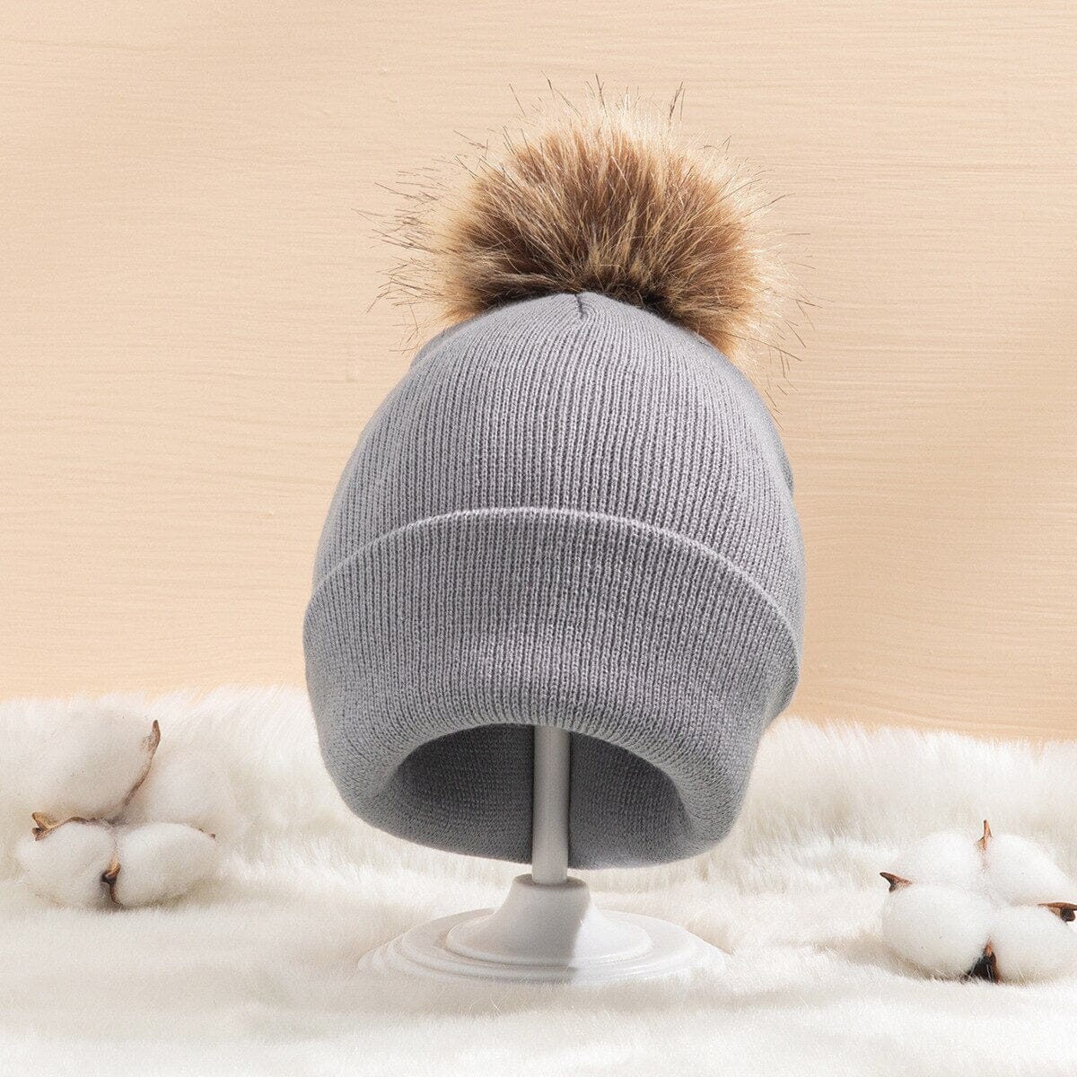 Petit Pompon bonnet bébé 0 Entre Bébé et Moi Gris clair