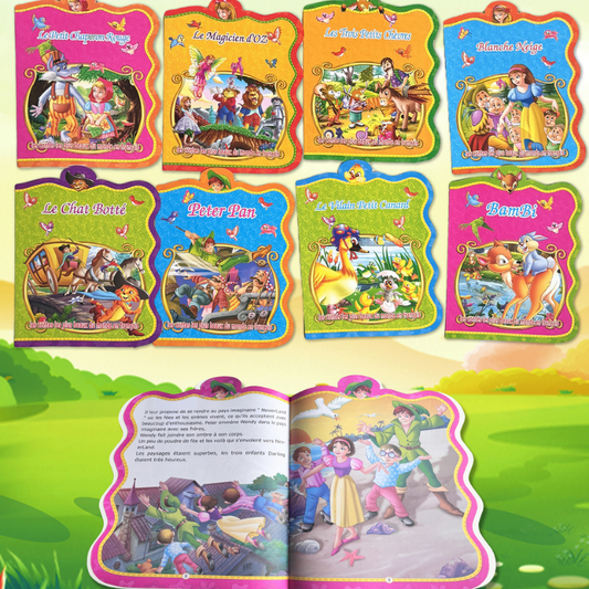 Collection complète 8 livres contes classiques enfants : Petit Chaperon Rouge, Magicien Oz, Trois Petits Chèvres, Blanche Neige, Chat Botté, Peter Pan, Vilain Petit Canard, Bambi