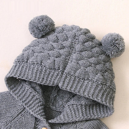 Autumn Winter Newborn Baby Boys Girls Bear Ear Knit Romper Hooded Sweater Jumpsuit Outfit Entre Bébé et Moi 