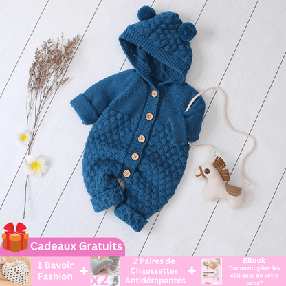 BabyBear | La Barboteuse Ourson Entre Bébé et Moi Barboteuse Bardeau + 1 Bavoir Fashion + 2 Paires de Chaussettes Antidérapante + 1 Ebook 0-6M 