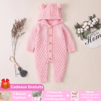 BabyBear | La Barboteuse Ourson Entre Bébé et Moi Barboteuse Rose + 1 Bavoir Fashion + 2 Paires de Chaussettes Antidérapante + 1 Ebook 0-6M 