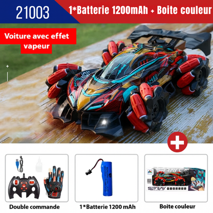 Voiture télécommandée effet vapeur rouge 21003, double commande gant et télécommande, avec batterie 1200 mAh et boîte couleur