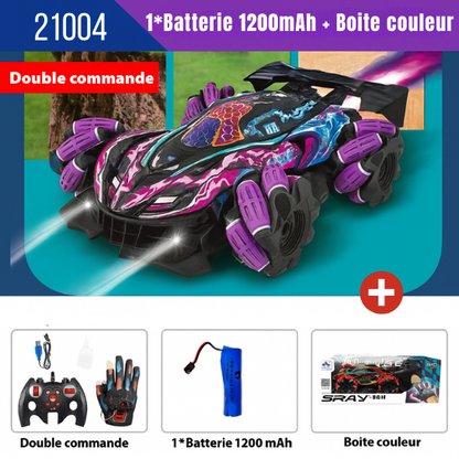 Voiture télécommandée violette 21004, double commande gant et télécommande, fournie avec batterie 1200 mAh et boîte couleur