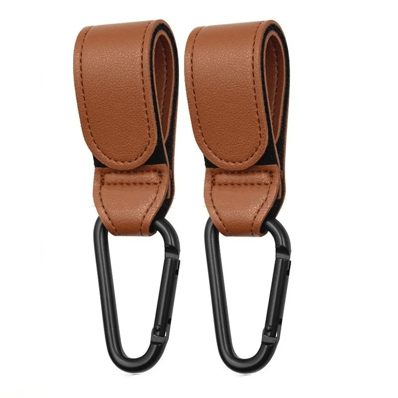 Lot de 2 CrochéBalade attaches poussette cuir marron élégant avec mousqueton