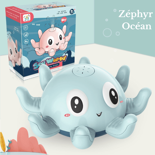 Jouet de Bain Interactif pour Bébé - Splashy l'Octo-Rigolo avec Jets d'Eau et Lumières Jouet de Bain Interactif Entre Bébé et Moi Zéphyr Océan + Guide 10 activités Aqua Ludique OFFERT