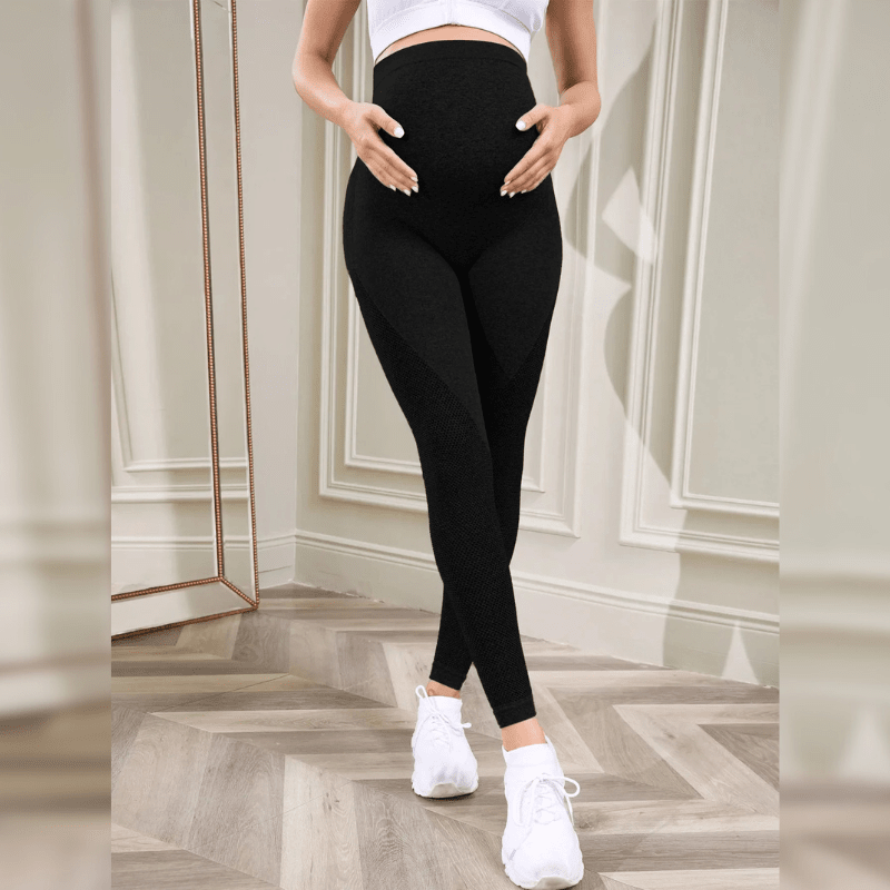 Leggings maternité noir vue complète - Soutien abdominal et style pour femme enceinte