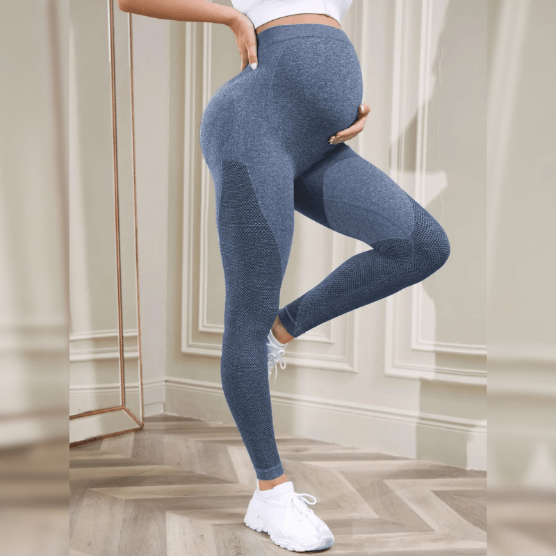 Leggings grossesse bleu élégant - Style raffiné et confort pour futures mamans