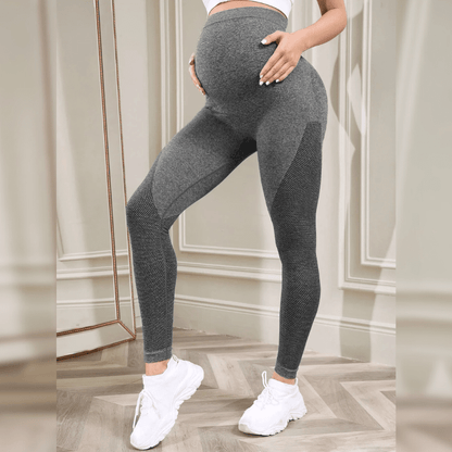 Leggings de maternité gris taille haute - Soutien abdominal pour femme enceinte vue de profil