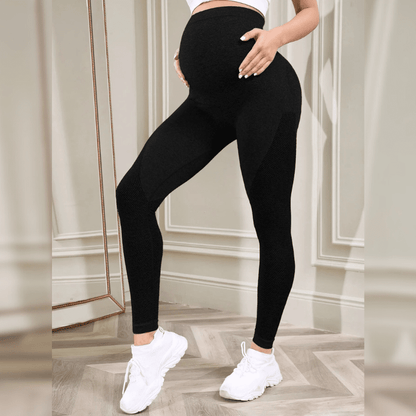 Leggings de maternité noir taille haute - Soutien abdominal pour femme enceinte vue de profil